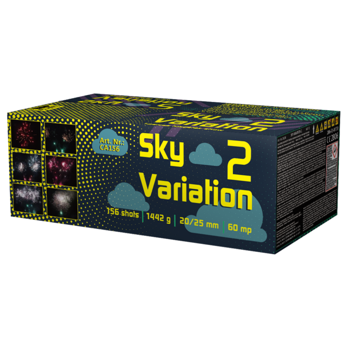 Sky Variation 2 feliratú papírkarton dobozba csomagolt összefűzött bombettatelep